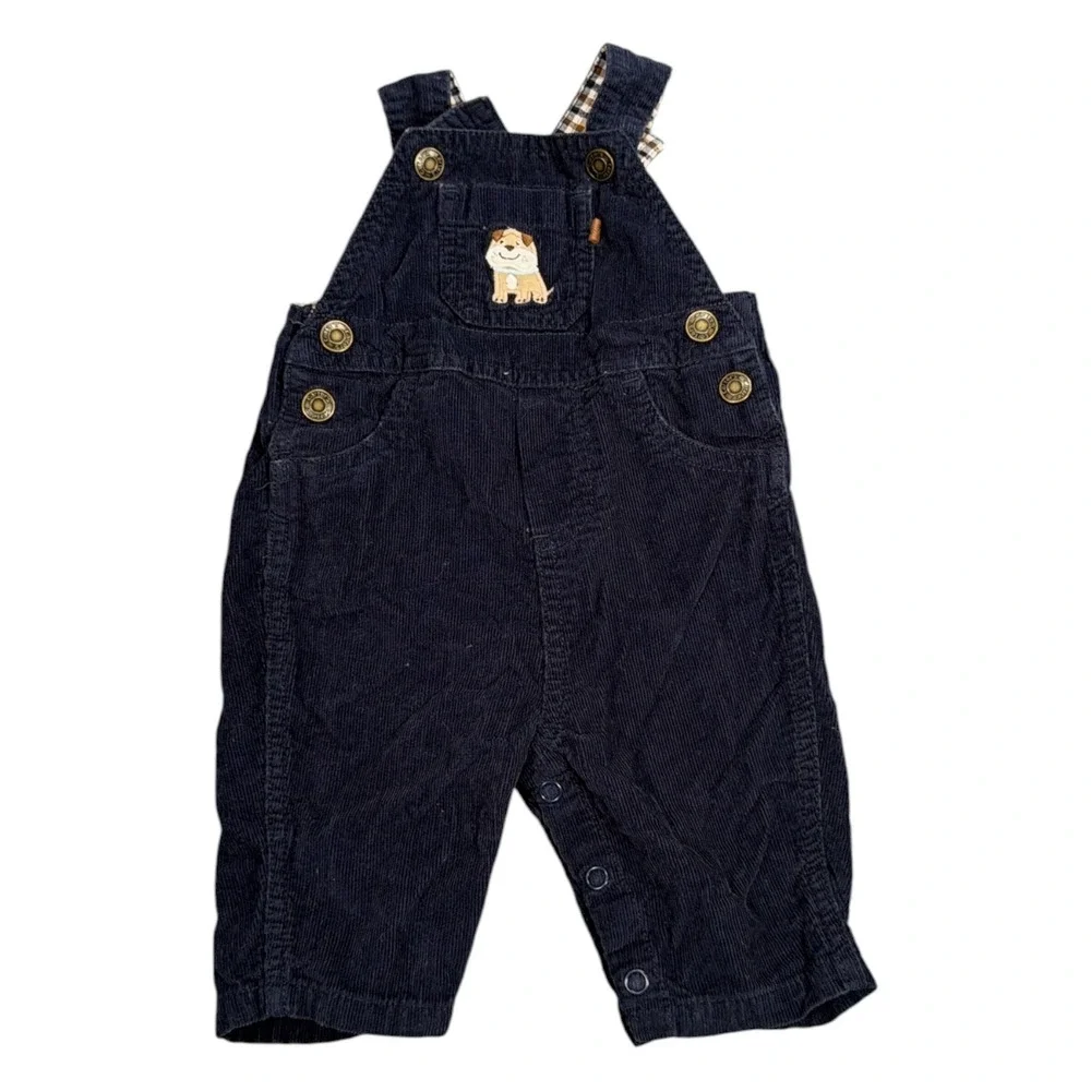 Carters Baby Boys Navy Blue Corduroy Bulldog Overalls 3 Months‎ Gingham Lining